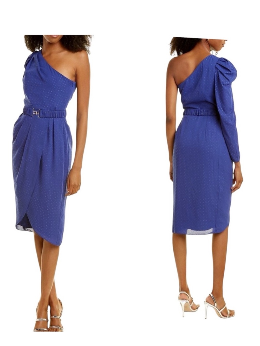 Aidan Mattox One-Shoulder Royal Blue Midi Dress with Belt